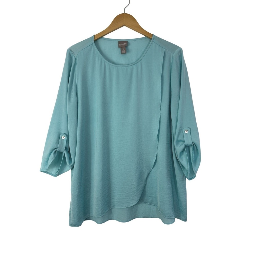 Chico's Turquoise Blue Blouse Size 3 US XL Flowy Lightweight Beach Resort Casual